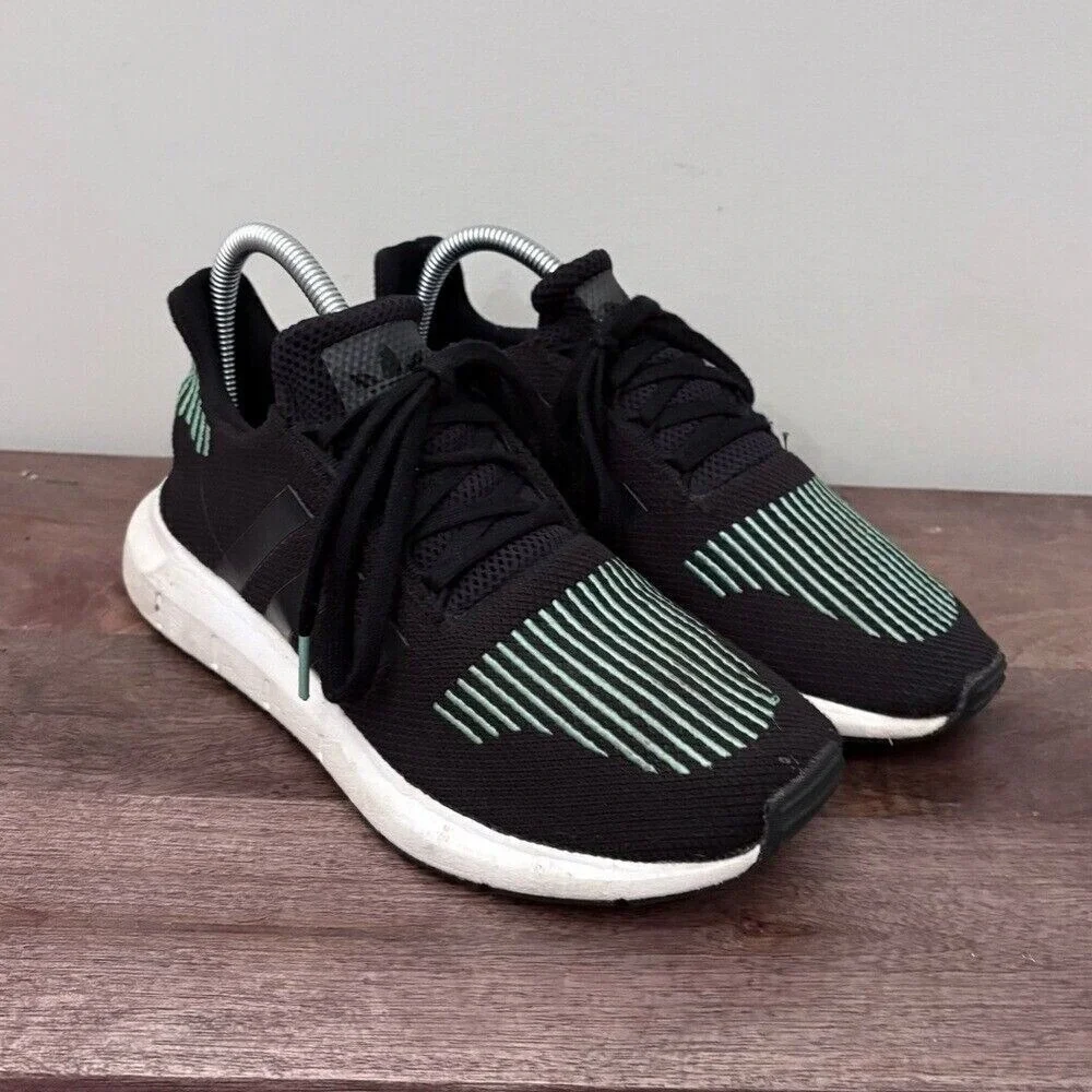 Adidas Swift Run Shoes CG4158 Black Green Size 6.5 Men Or Youth Running Sneakers